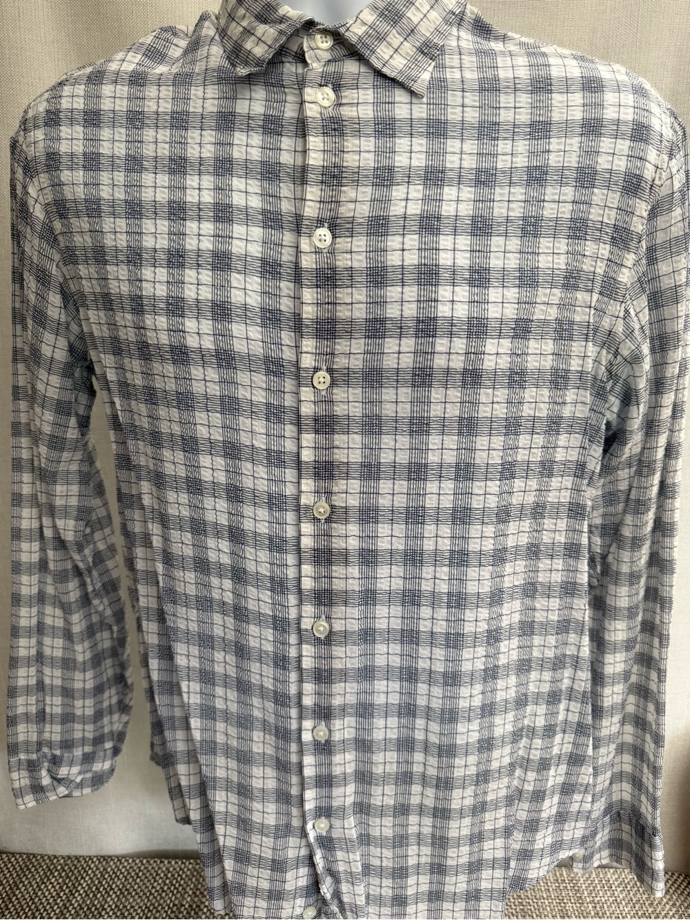 Armani Collezioni Blue and White Plaid Button-Down Shirt